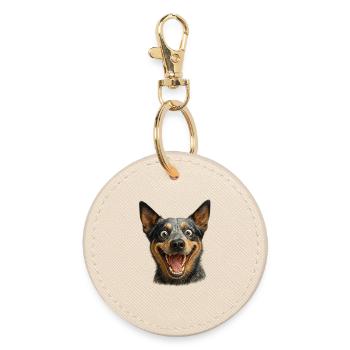 Laughing Dog Head - Round Keyring - oyster - Front