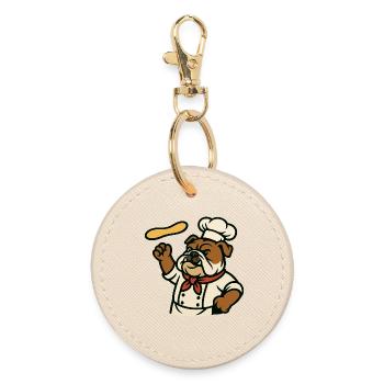 Bulldogge Chef Pizzateig Werfen Cartoon Design - Runder Schlüsselanhänger - Auster - Vorne