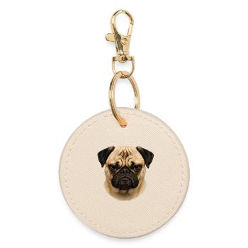 Pug Face Portrait - Round Keyring - oyster - Front