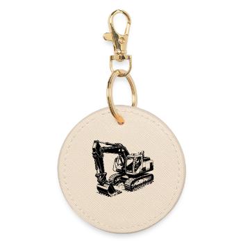 Excavator shovel hero and muscleman with cab - Round Keyring - oyster - Front