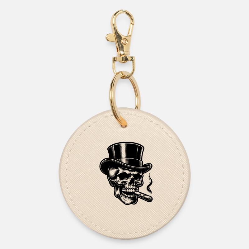 Daring Skull with Elegant Top Hat - Round Keyring - oyster
