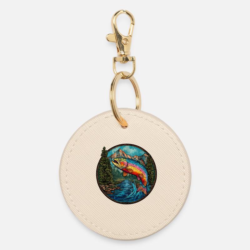 Rainbow Trout – Colourful Angler & Nature Motif - Round Keyring - oyster