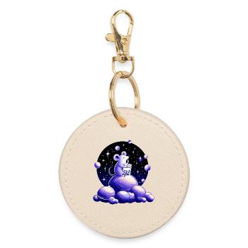 Souris de rêves de lune avec bubble tea - Porte-clés rond - huître - Devant