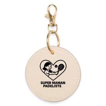 Super Padelist Mom – Cœur padel - Round Keyring - oyster - Front