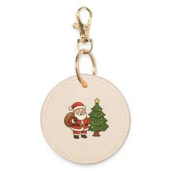 Santa Claus with Christmas Tree Illustration - Round Keyring - oyster - Front