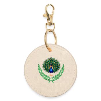 Peacock in Green Laurel Wreath - Round Keyring - oyster - Front