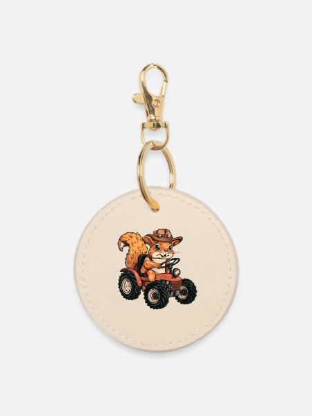 Eichhörnchen Traktor Farmer - Runder Schlüsselanhänger - Auster