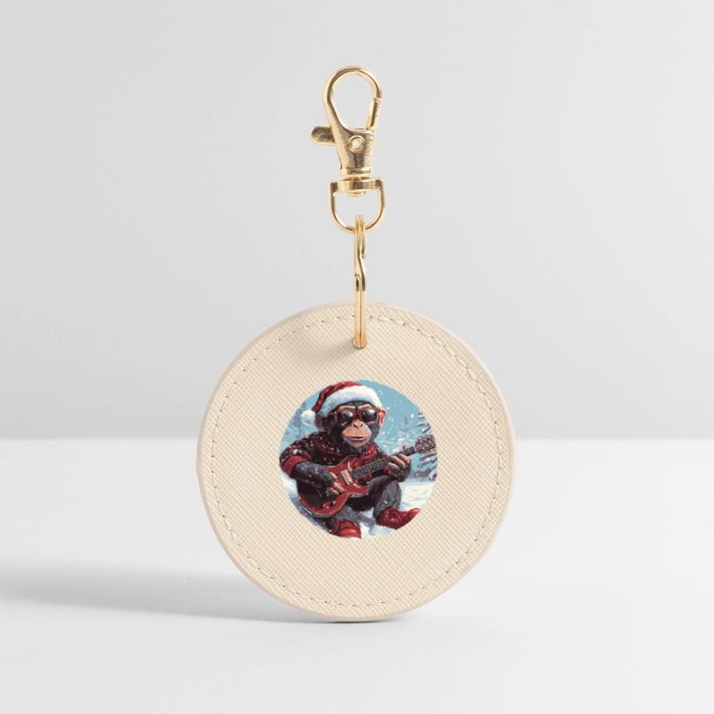 Monkey Christmas Guitar Round Keyring