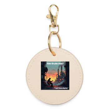 Playing the guitar saves! - Round Keyring - oyster - Front