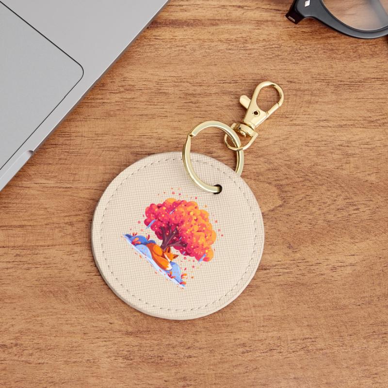 Fuchs unter Herbstbaum Runder Schlüsselanhänger