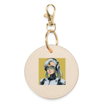 Cyborg Avatar with Headset - Round Keyring - oyster - Front