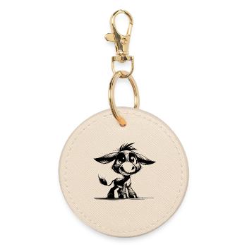 Cute Kids Donkey Funny Pencil Drawing - Round Keyring - oyster - Front