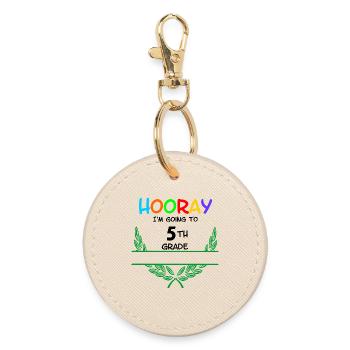 Title: Hooray I'm going to 5th grade - Namespace - Round Keyring - oyster - Front