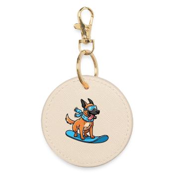 Snowboard Hund Lustiger Winterhund - Runder Schlüsselanhänger - Auster - Vorne