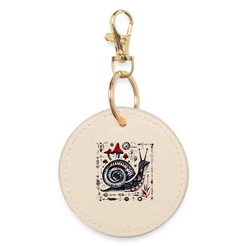 Folk Art Schnecke mit Pilzen – Retro Design  - Runder Schlüsselanhänger - Auster - Vorne