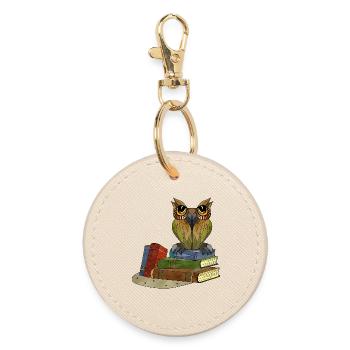 Owl bird - Round Keyring - oyster - Front