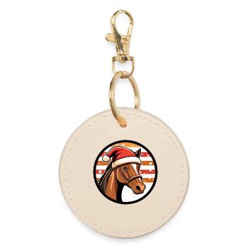 Cheval de Noël en chapeau de Noël - Porte-clés rond - huître - Devant