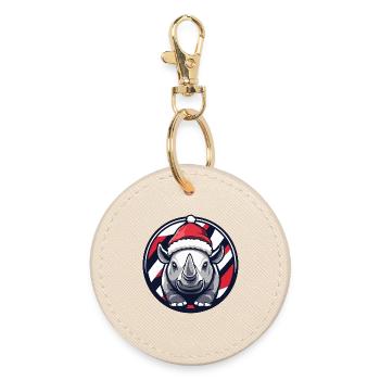 Christmas Rhino in a festive look - Round Keyring - oyster - Front