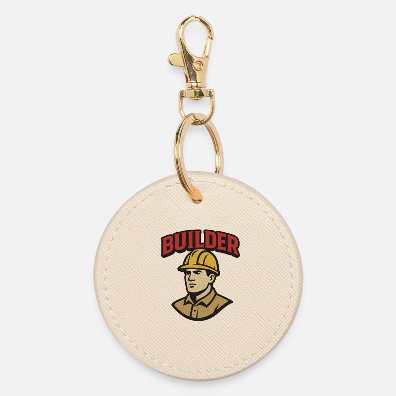 Logo rétro d’ouvrier du bâtiment avec casque - Porte-clés rond - huître
