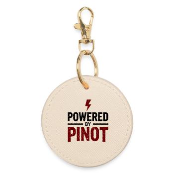 Powered by Pinot Wine Energy Saying - Round Keyring - oyster - Front