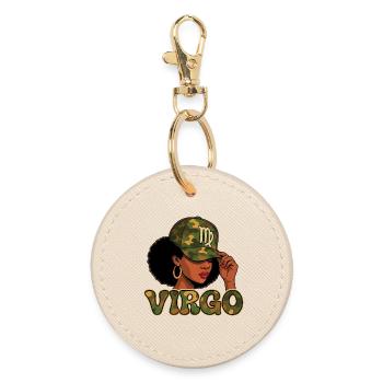 Virgo Queen – Camo Afro Girl Divine Order - Round Keyring - oyster - Front