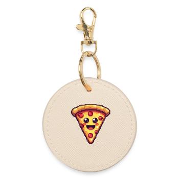 Pixel Pizza Smiling Slice - Round Keyring - oyster - Front