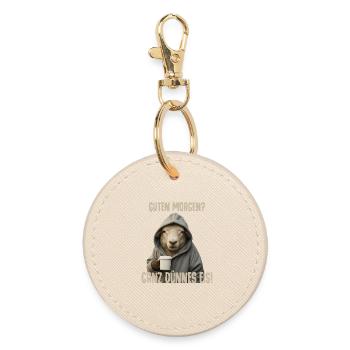 Morning Coffee with Sheep Pullover Hoodie - Round Keyring - oyster - Front