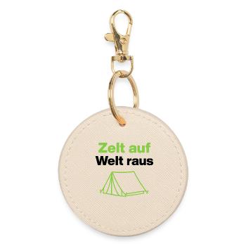 Tent up – world out, for outdoor fans and campers - Round Keyring - oyster - Front