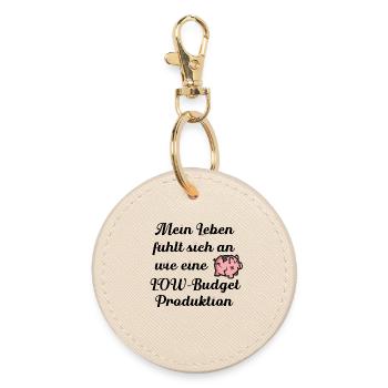 Low Budget Mood – Funny Broken Piggy Bank Cartoon - Round Keyring - oyster - Front