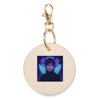 Cyberpunk Angel E-Boy Y2K Synthwave Art - Runder Schlüsselanhänger - Auster - Vorne