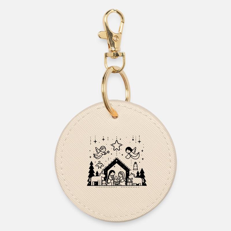 Scène de la crèche de Noël dessinée - Porte-clés rond - huître