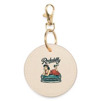 Rockabilly Vintage Car Pin Up Retro Gift - Round Keyring - oyster - Front