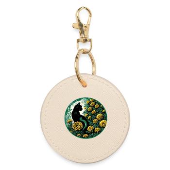 Chat de Minuit parmi les Soucis dorés - Porte-clés rond - huître - Devant