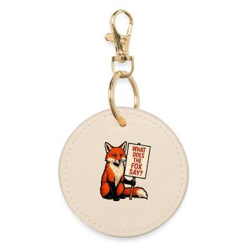 Fuchs mit Schild – Was sagt der Fuchs - Runder Schlüsselanhänger - Auster - Vorne