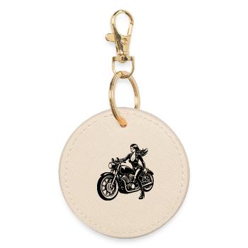 Sexy motorcycle girl - Round Keyring - oyster - Front