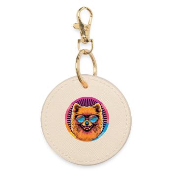 Pomeranian Rainbow Sunglasses - Round Keyring - oyster - Front