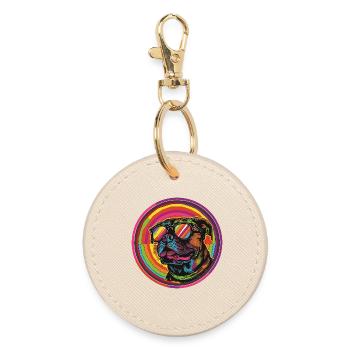 Bulldog with sunglasses - Round Keyring - oyster - Front
