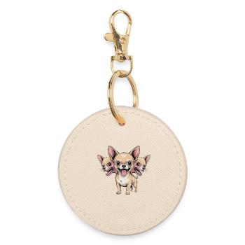 Cerberus Chihuahua – Cooles Haustier-Logo - Runder Schlüsselanhänger - Auster - Vorne