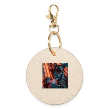 Chill Clouded Leopard Neon Hammock Design - Round Keyring - oyster - Front