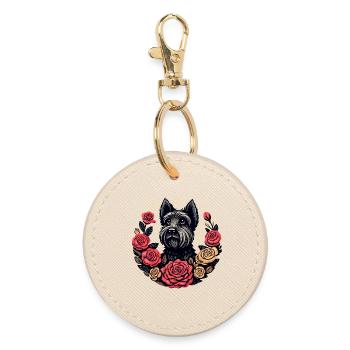 Terrier Rose Circle - Round Keyring - oyster - Front