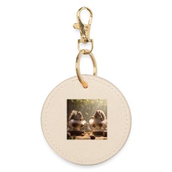 Dancing squirrels in tutu with acorns - Round Keyring - oyster - Front