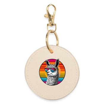 Llama Retro Sunset - Round Keyring - oyster - Front