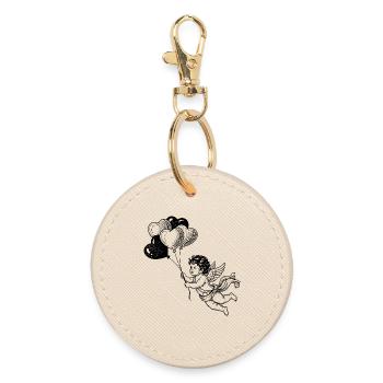 Cute little angel with heart balloons - Round Keyring - oyster - Front
