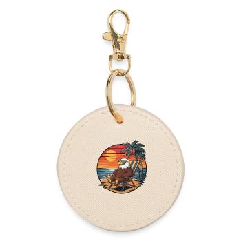 Funny Eagle on Beach Summer Vacation Sunset - Round Keyring - oyster - Front
