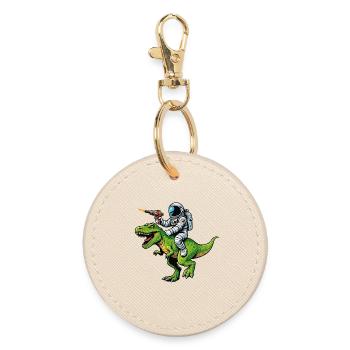 Astronaut on Dino: Laser Hunt - Round Keyring - oyster - Front