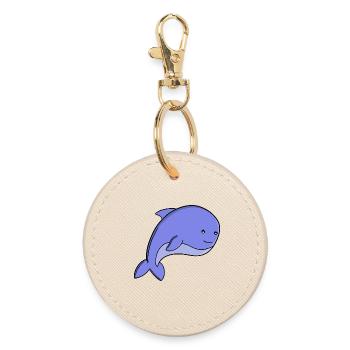 Dessin animé de poisson bleu mignon, dauphin de Kawaii ou marsouin - Porte-clés rond - huître - Devant
