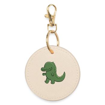 Niedlicher grüner Alligator fröhlicher Kawaii-Krokodil - Runder Schlüsselanhänger - Auster - Vorne