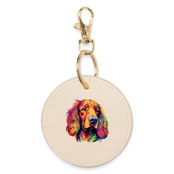 Colorful Dog Portrait Pop Art - Round Keyring - oyster - Front