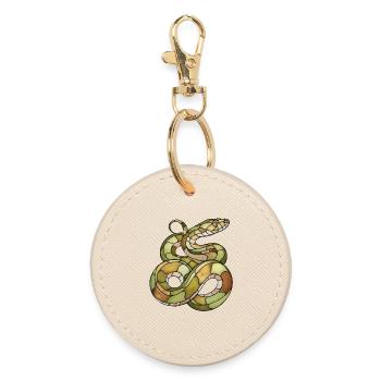 Elegante Mosaik-Schlange: Stained Glass Reptil Art - Runder Schlüsselanhänger - Auster - Vorne