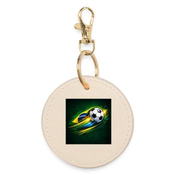Brazil Flag Football Swing - Round Keyring - oyster - Front